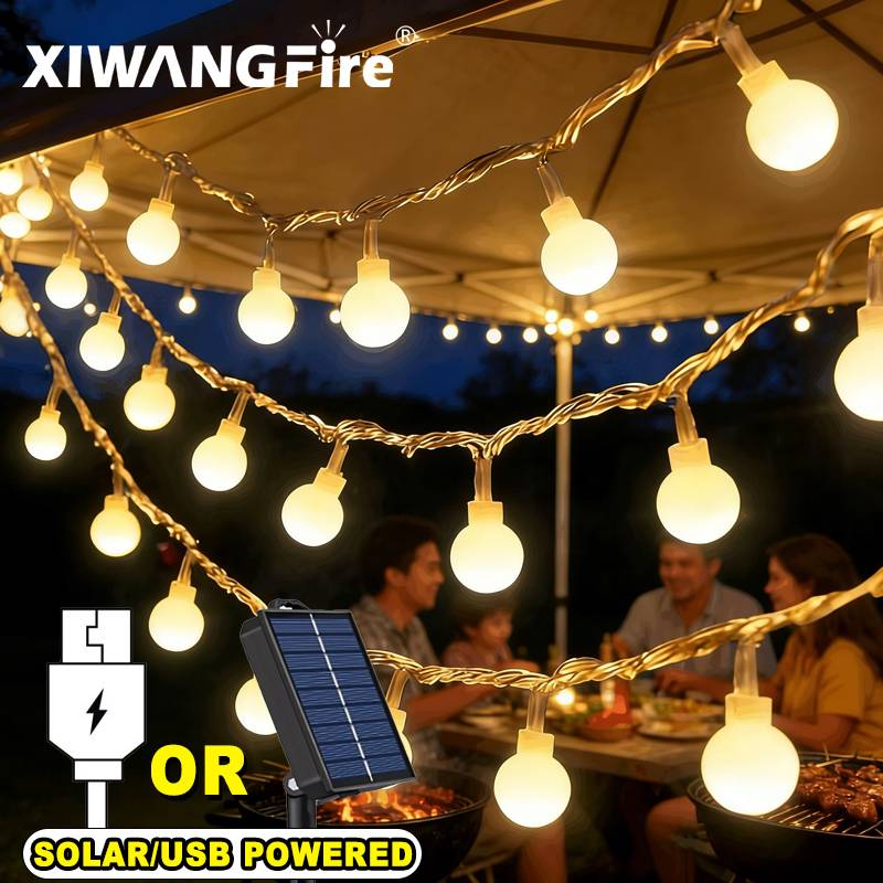 Christmas Lights Outdoor - 3-10M 태양광/USB/배터리 스트링 조명, 요정 글로브