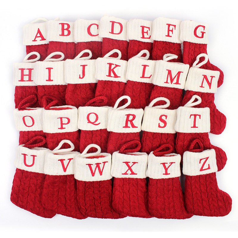 Christmas Stocking Hanging - 1P 크리스마스 양말 뜨개질 알파벳 글자
