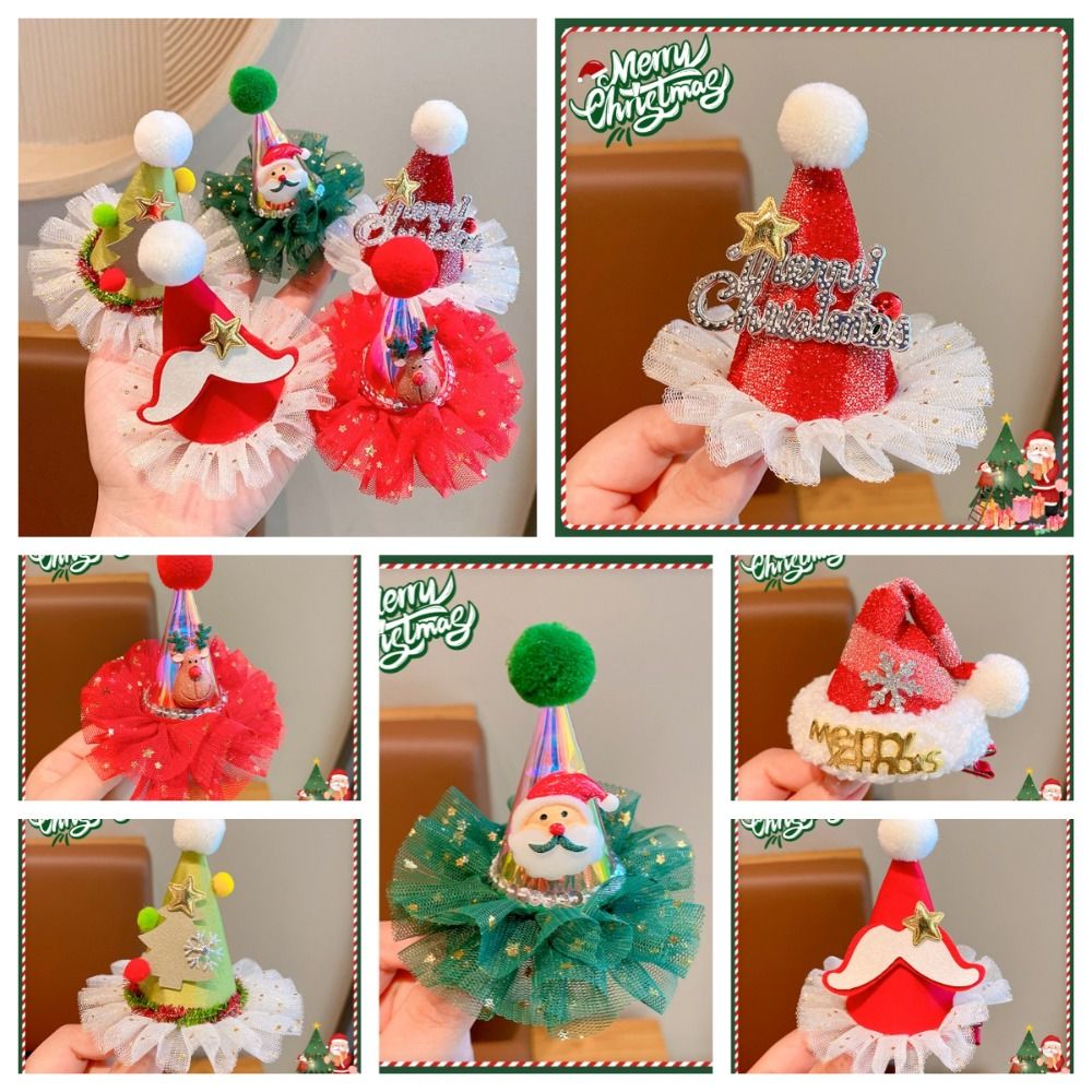 Santa Hat Plush - 귀여운 별 크리스마스 헤어 클립 엘크