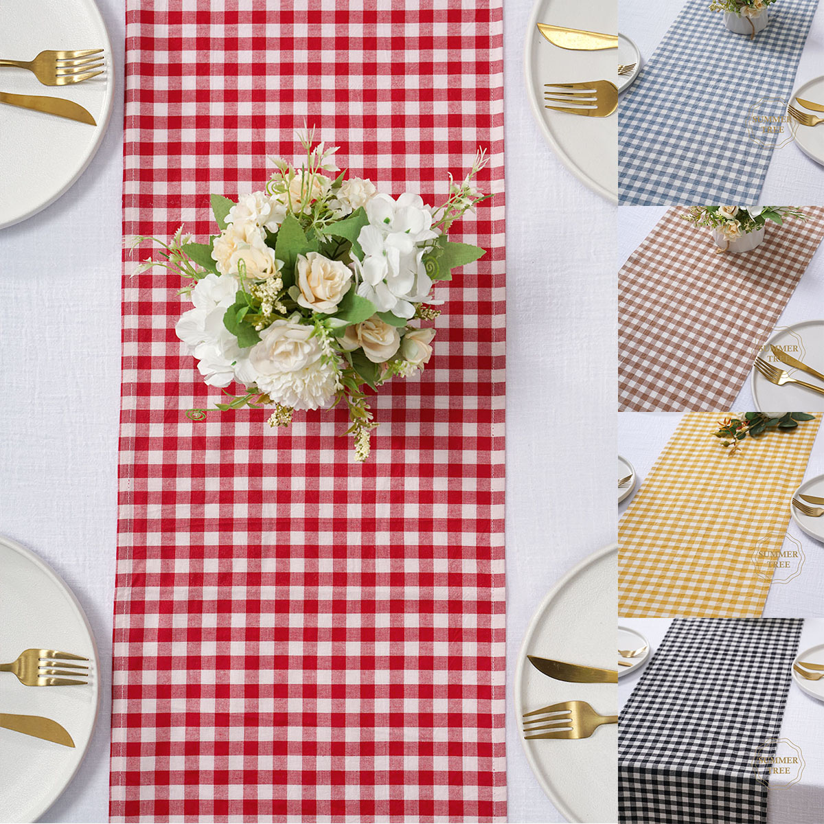 Christmas Table Runner - 소박한 플래드 코튼 테이블 러너 깅엄
