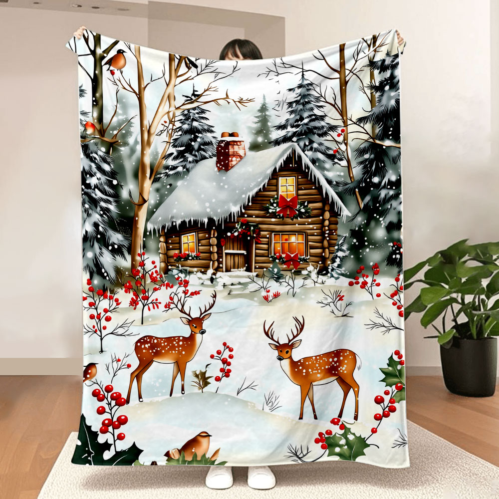 Christmas Throw Blanket - 겨울 오두막 크리스마스 담요 - 눈