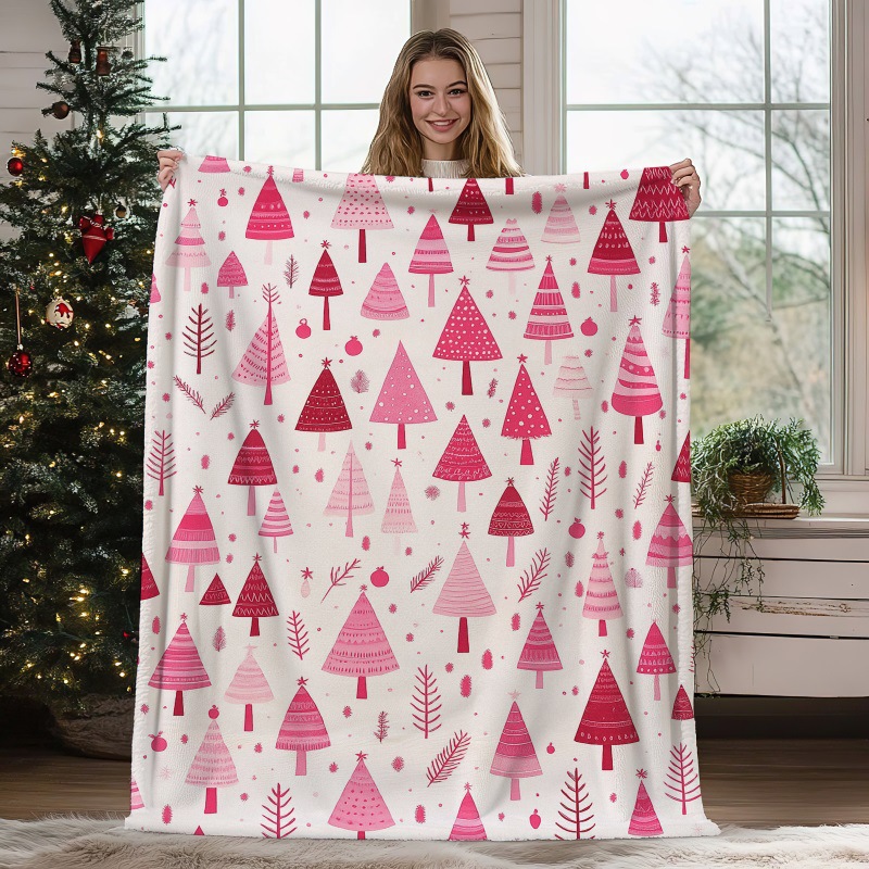 Christmas Throw Blanket - 현대적인 크리스마스 트리 담요 귀여운 핑크