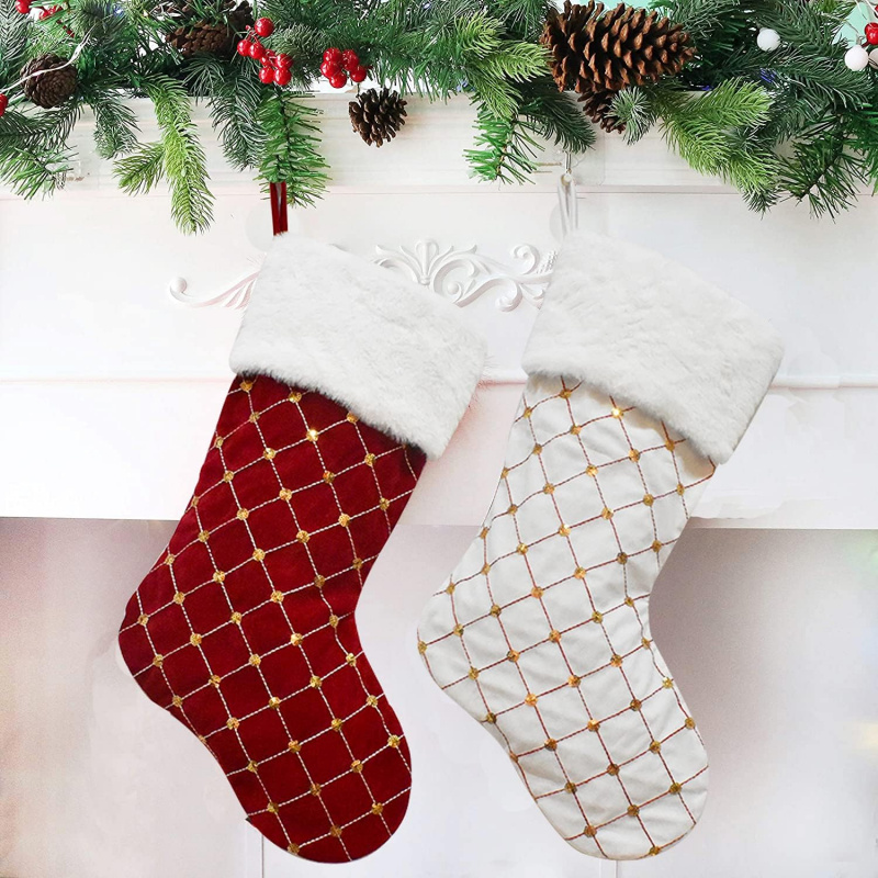 크리스마스 양말 부드러운 인조 모피 체크무늬 벽난로 장 - Christmas Stocking Hanging 리뷰 및 가격