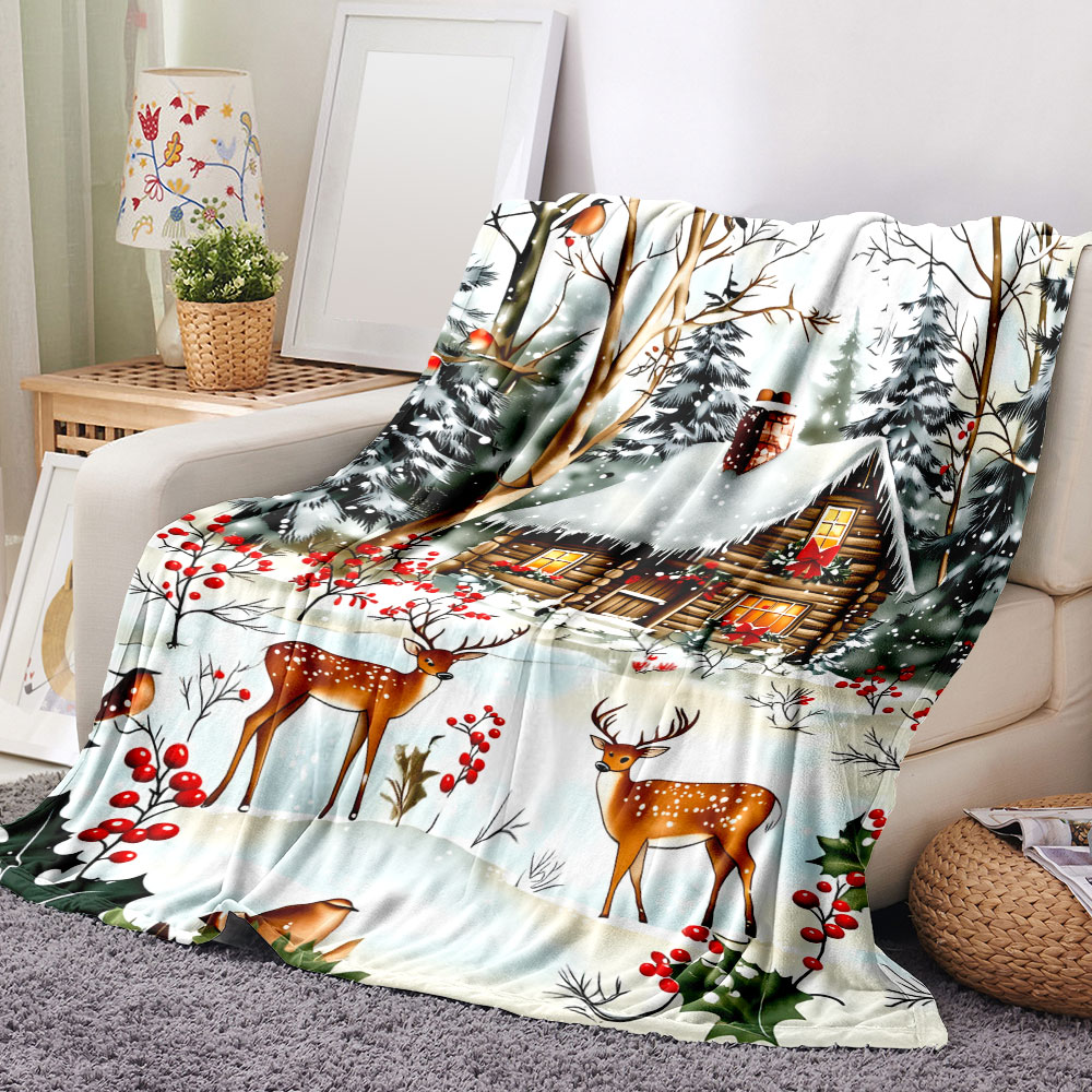 겨울 오두막 크리스마스 담요 - 눈 덮인 통나무집, 빨 - Christmas Throw Blanket 리뷰 및 가격