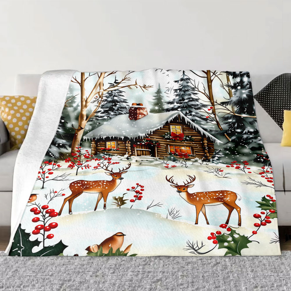 겨울 오두막 크리스마스 담요 - 눈 덮인 통나무집, 빨 - Christmas Throw Blanket 리뷰 및 가격